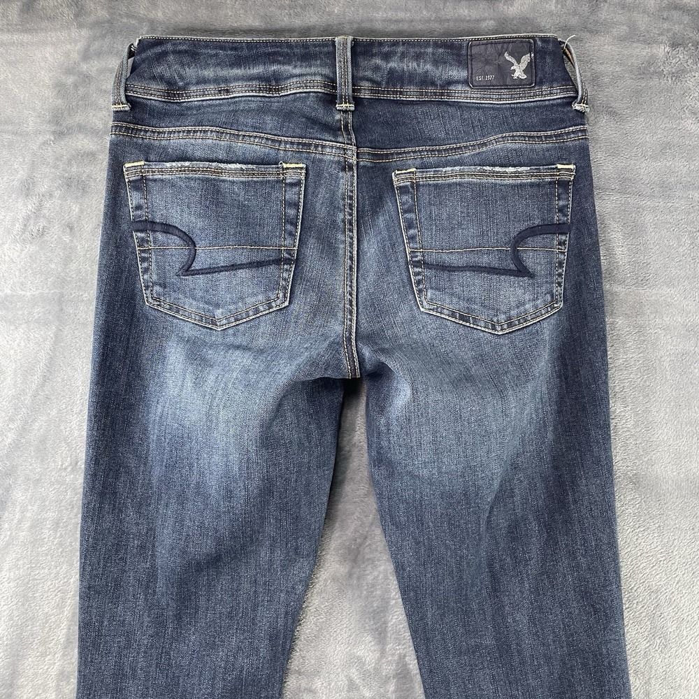 American Eagle Womens Jeans Blue Size 0 Long Kick Boot Denim Dark Wash Distress - Picture 7 of 11